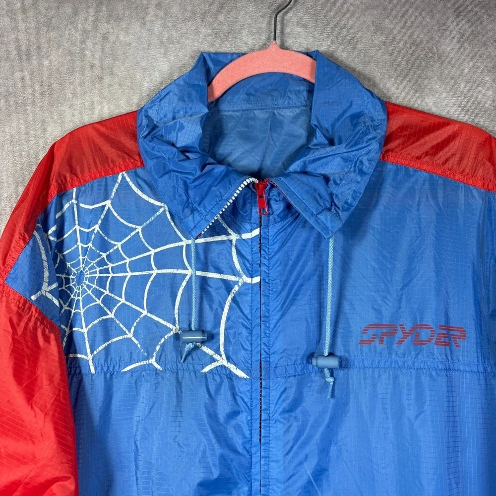 Vintage Spyder Windbreaker Jacket Mens Size XL Blue Red Colorblock Full Zip
